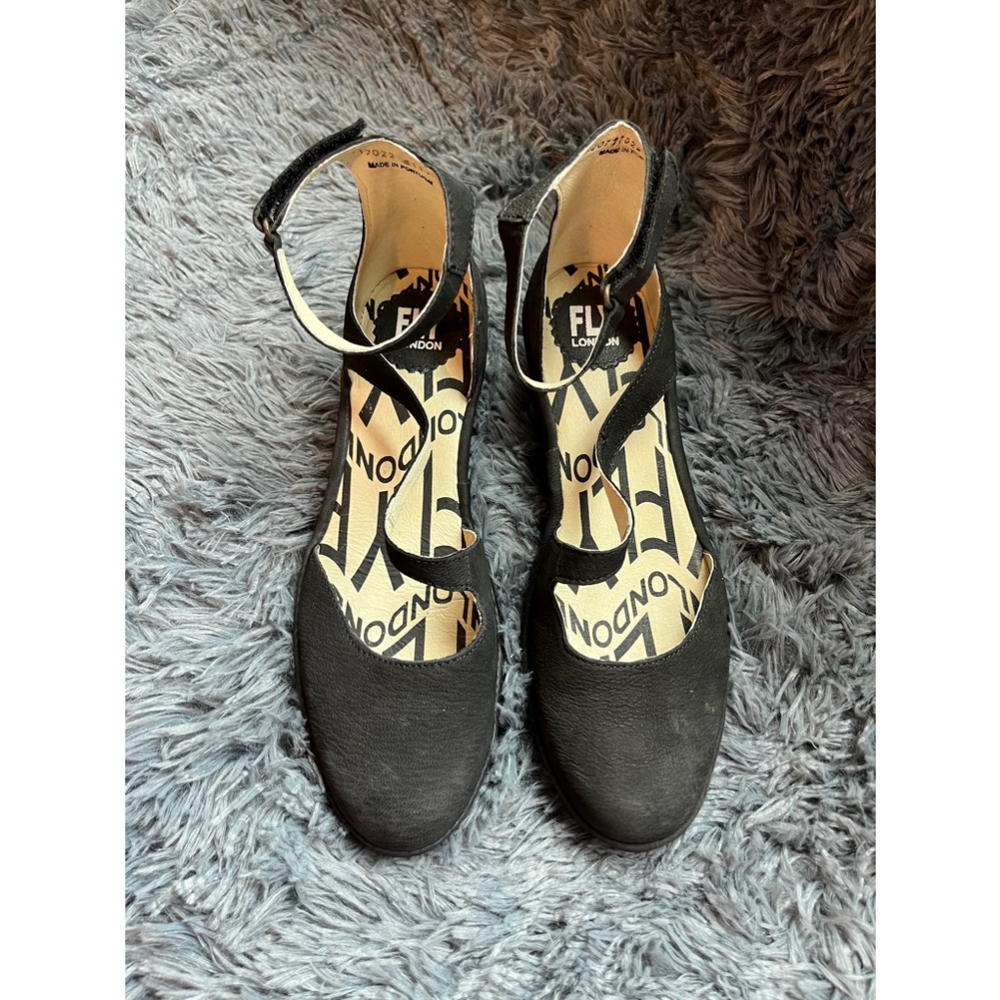 Fly London Black Ankle-Strap Closed-Toe Heels